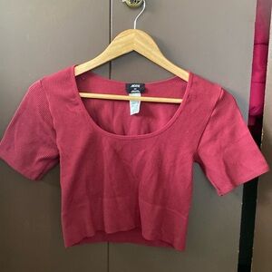 NWOT Ardene Scoop Neck Ribbed Stretchy Wine Red Crop Top